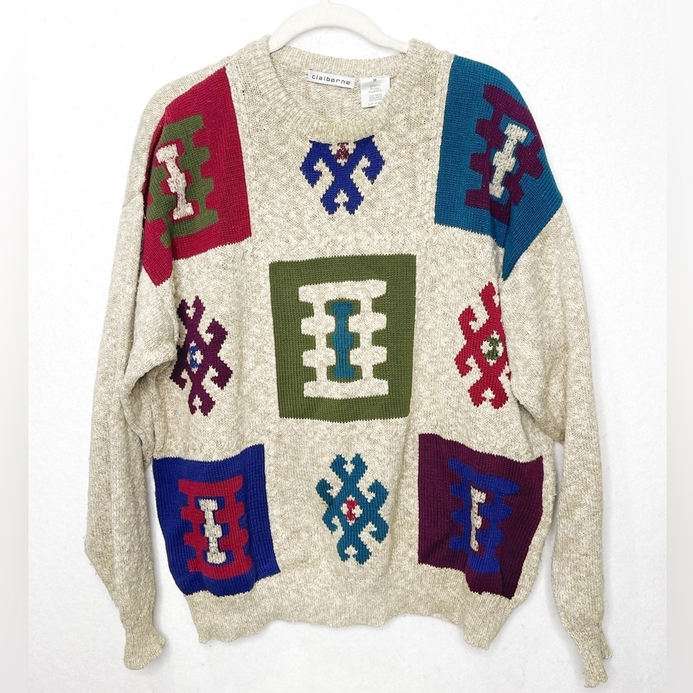 Vintage Claiborne Aztec Grandpacore Men’s Knit Slouchy Oversized Sweater Medium